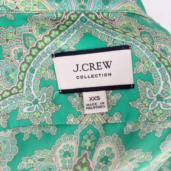 J. Crew Collection Green Paisley Print Button Down Long Sleeve Top XXS‎ - Picture 8 of 11